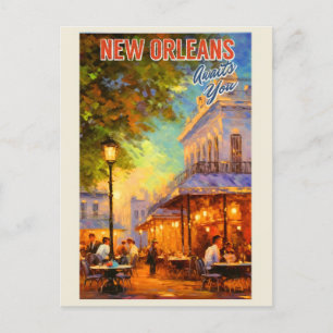 Cartão Postal Vintage New Orleans Louisiana Café Viagem