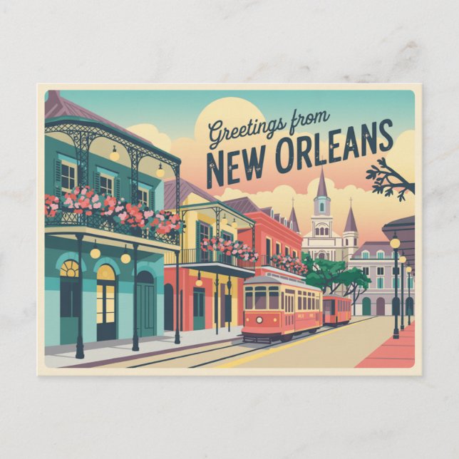 Cartão postal Vintage New Orleans | Saudações de (Frente)