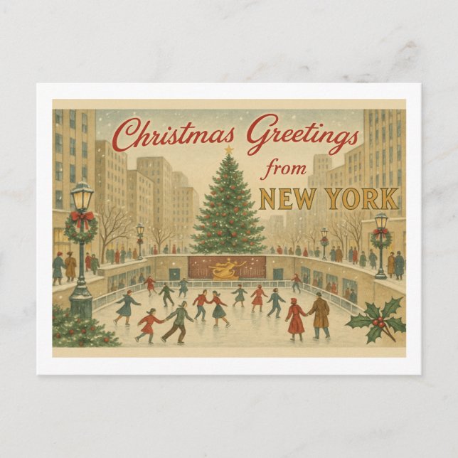 Cartão Postal Vintage New York Christmas Greeting (Frente)