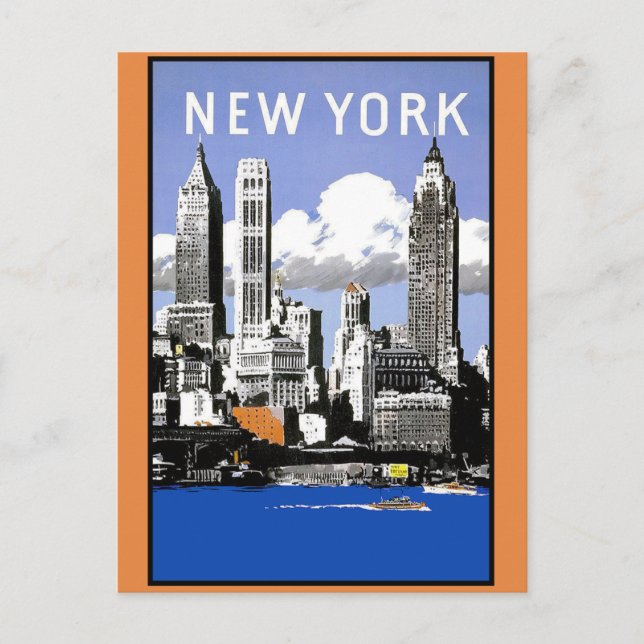 Cartão Postal Vintage New York Skyline (Frente)