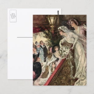 Cartão Postal Vintage Newlyweds, Buquê vitoriano de tomografia