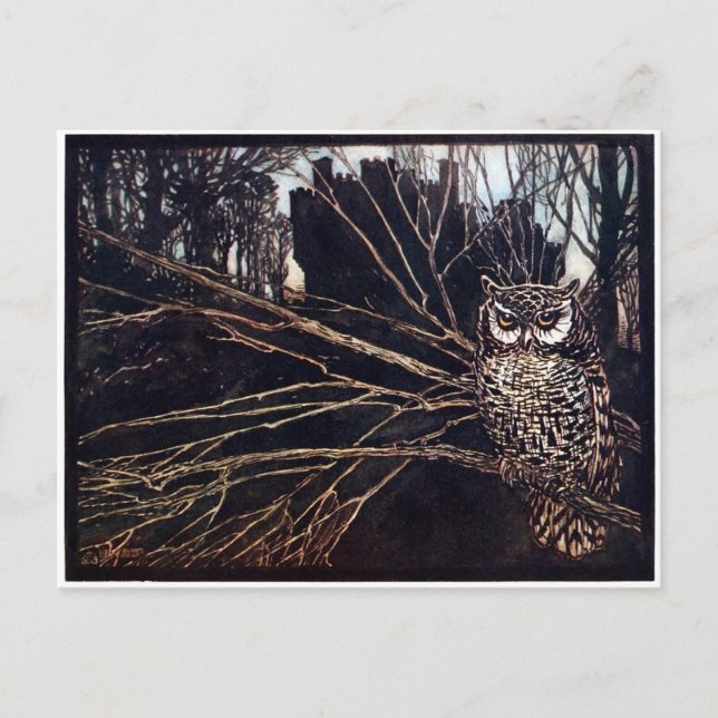 Cartão Postal Vintage Night Owl Rackham (Frente)
