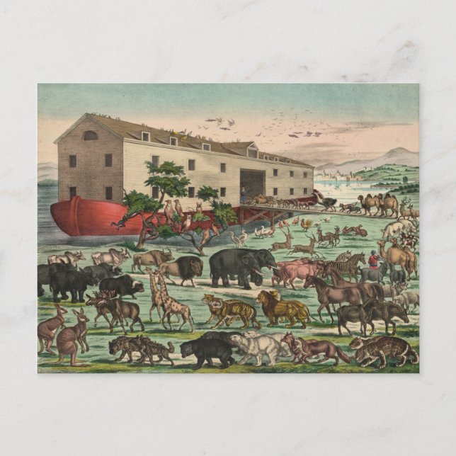 Cartão Postal Vintage Noahs Ark Animal Ilustração 1882 (Frente)