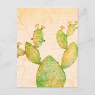 Cartão postal Vintage Nopal Cactus Watercolor