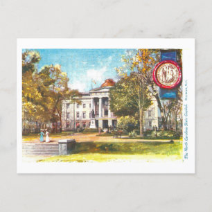 Cartão Postal Vintage North Carolina Capitol com Cartaz de Selo