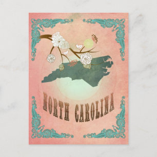 Cartão Postal Vintage North Carolina Map - Pastel Peach