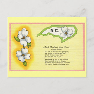 Cartão Postal Vintage North Carolina State flower, poema