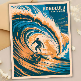 Cartão Postal Vintage North Shore Oahu Surfing Honolulu Hawaii