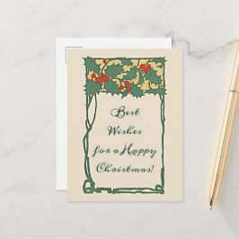 Cartão Postal Vintage Nostalgic Christmas Holly Berries Holiday