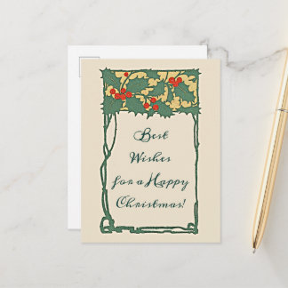 Cartão Postal Vintage Nostalgic Christmas Holly Berries Holiday