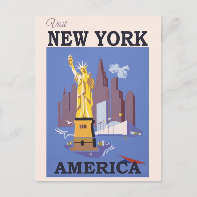 Cartão Postal Vintage Nova Iorque Skyline Statue of Liberty (Frente)