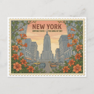 Cartão Postal Vintage Nova York Empire State Building Horizonte