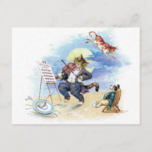 Cartão Postal Vintage Nursery Rhyme Ei Diddle, Cat Fiddle Art