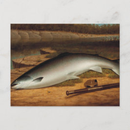 Cartão Postal Vintage O Grande Captura Um Salmão em um Rio Bank