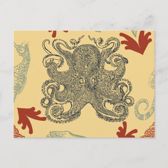 Cartão Postal Vintage Octopus Sea Monster (Frente)