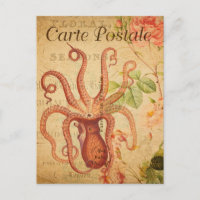 Vintage Octopus, Squid Marine Life Animal French