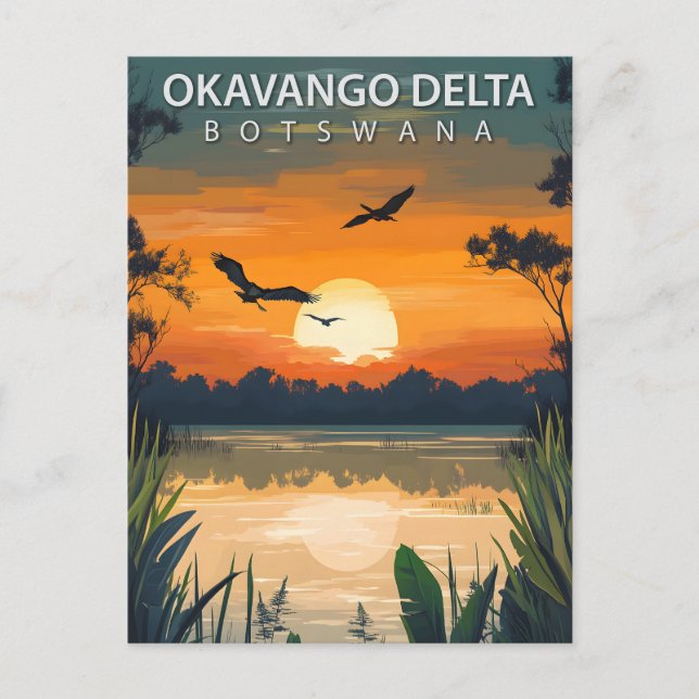 Cartão Postal Vintage Okavango Delta Botswana Travel (Frente)