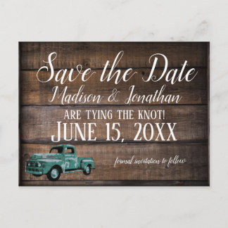Cartão Postal Vintage Old Truck Rustic Weding Date (Casamento Ru