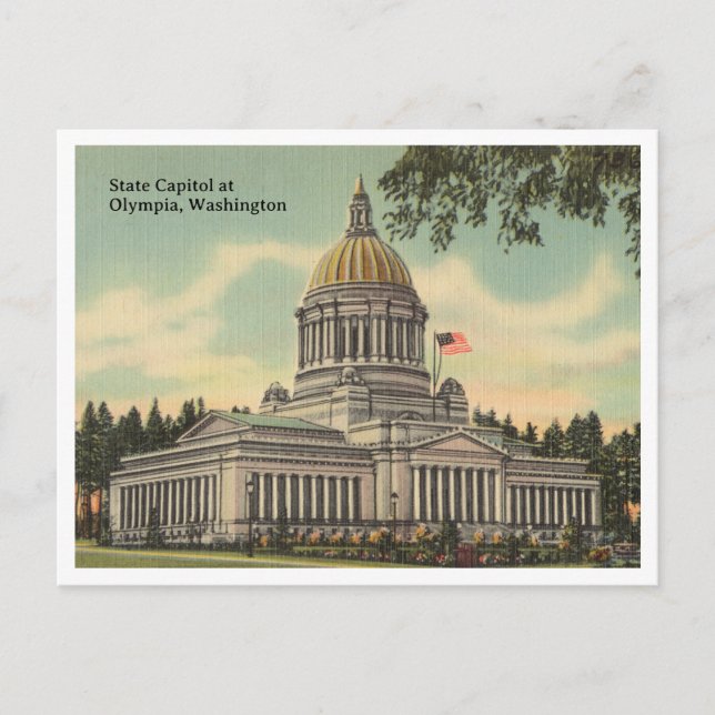 Cartão Postal Vintage Olympia, Capitólio Estatal de Washington (Frente)