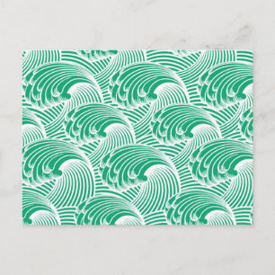 Cartão Postal Vintage Ondas Japonesas, Jade Green e White