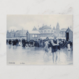 Cartão Postal Vintage Ostend Bathing Scene, casino nas costas