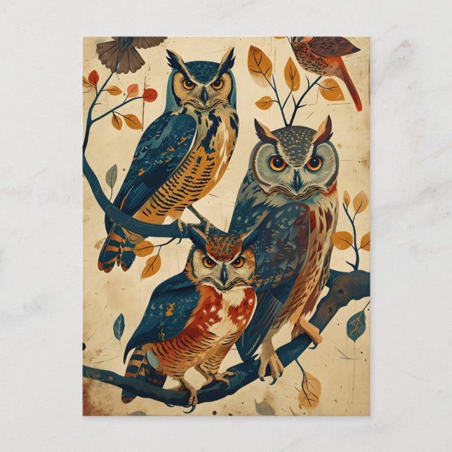 Cartão Postal Vintage Owl art (Frente)