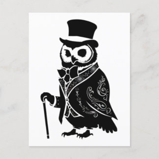 Cartão Postal Vintage Owl Gentleman Silhouette