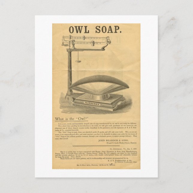 Cartão Postal Vintage Owl Soap Advertisement (Frente)