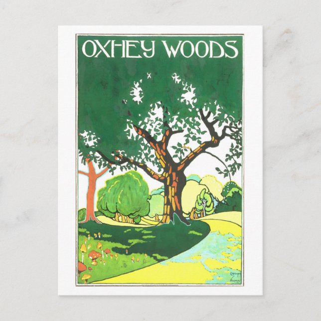 Cartão Postal Vintage Oxhey Woods Viagem (Frente)