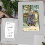 Cartão Postal Vintage Padre Natal em Snowy Woods<br><div class="desc">Roubado ornamente em roxo e prata,  velho mundo Padre carregares de Natal presentes através de uma floresta nevada. A cor de fundo é editável. A parte traseira apresenta gráficos complementares personalizados e campos de texto editáveis.</div>