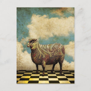 Cartão Postal Vintage Paisley Sheep em Brown