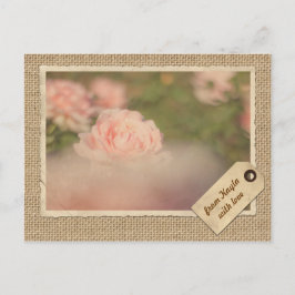 Cartão Postal Vintage Paper Frame Viagem Tag Autumn Rosa Burlap