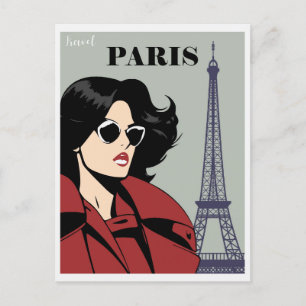 Cartão Postal Vintage Paris Eiffel Torre Chic Mulher