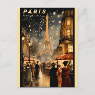 Cartão Postal Vintage Paris França Torre Eiffel Ano Novo