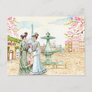 Cartão Postal Vintage Paris Ladies Eifel Tower