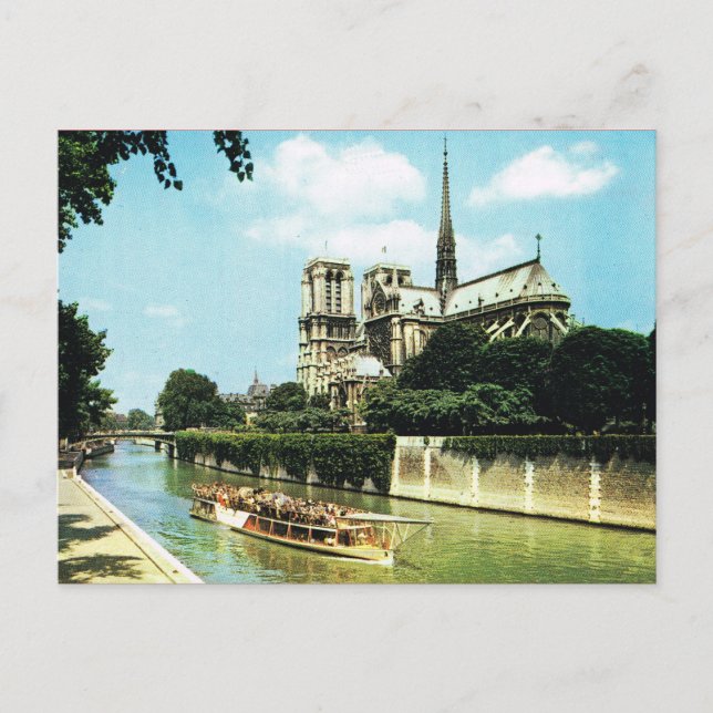 Cartão Postal Vintage Paris, Notre Dame, Bateau Mouche (Frente)
