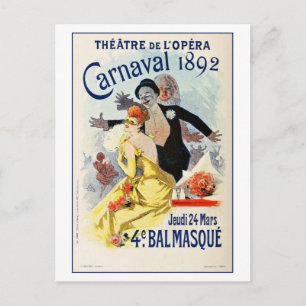 Cartão Postal Vintage Paris Opera Theater Carnaval 1892