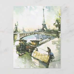 Cartão Postal Vintage Paris, Paris Pescaria no Sena