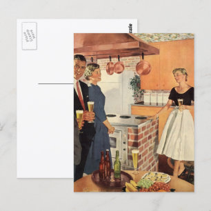 Cartão Postal Vintage Party in the Kitchen, Beer and Appetizers