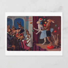 Cartão Postal Vintage Páscoa Greeting Card - Bunnies malabarista