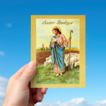 Vintage Páscoa saúda pastor de ovelha Jesus