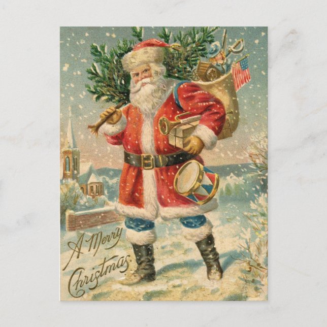 Cartão postal Vintage Patriótico Santa Claus (Frente)
