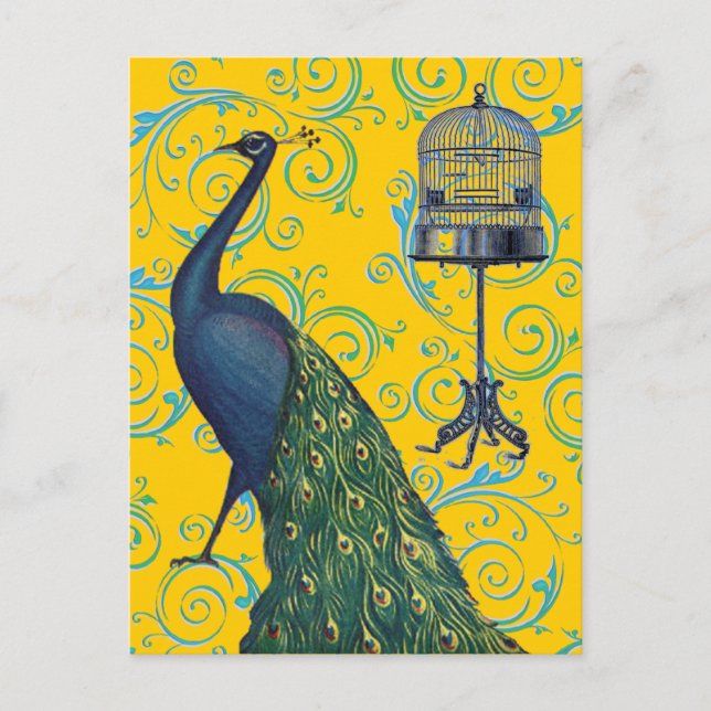 Cartão Postal Vintage Peacock & Cage (Frente)