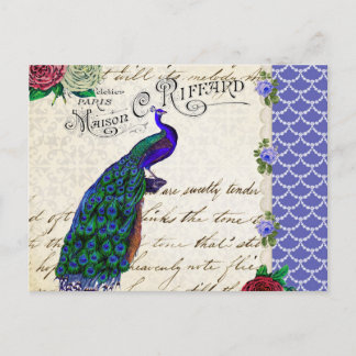 Cartão Postal Vintage Peacock Song Collage