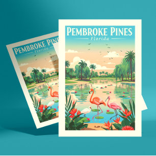 Cartão Postal Vintage Pembroke Pines Flórida