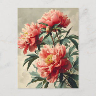 Cartão Postal Vintage Peonies