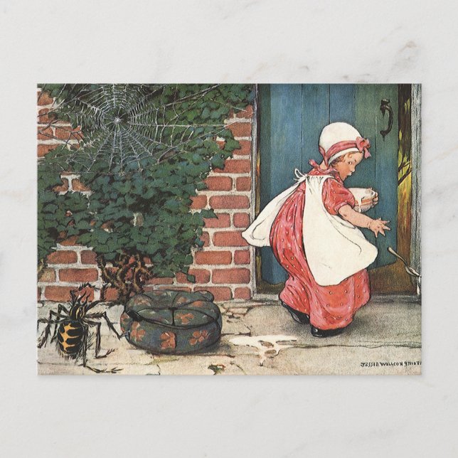 Cartão Postal Vintage Pequena Miss Muffet Spider Nursery Rhyme (Frente)