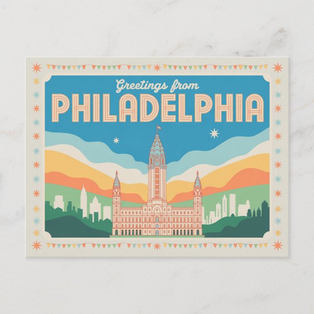 Cartão postal Vintage Philadelphia | Saudações de (Frente)