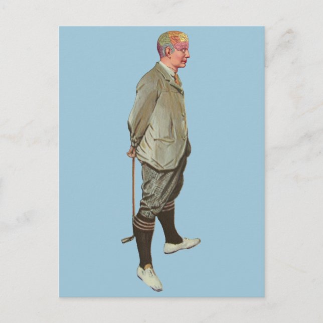 Cartão Postal Vintage Phrenology Head Golfer (Frente)