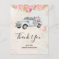 Vintage Pickup Truck Rustic Watercolor Obrigado